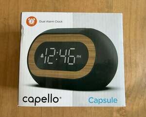 Capello Capsule Dual Alarm Clock Black Wood Accent New
